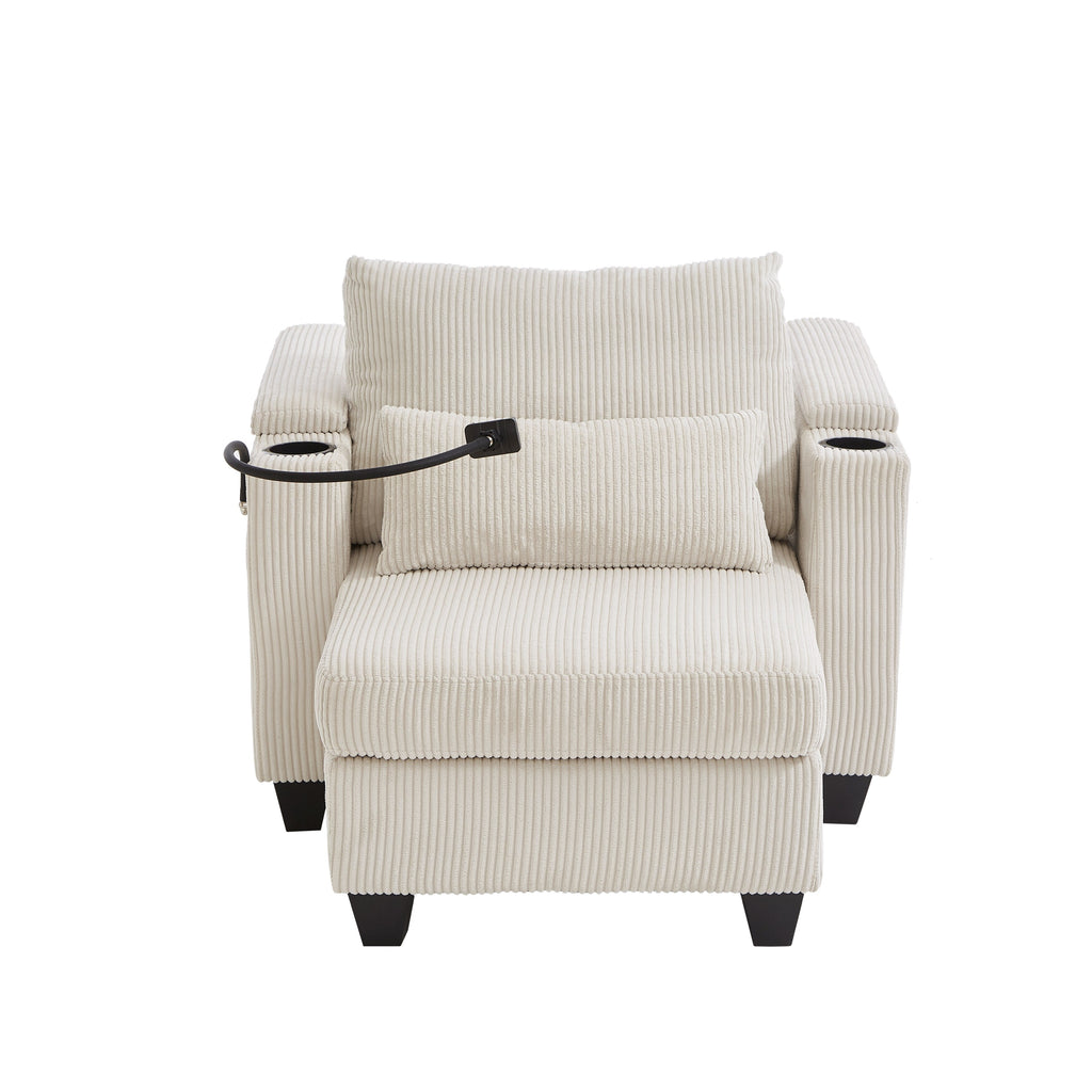 Canapé-lit convertible en velours côtelé avec port USB et deux porte-gobelets