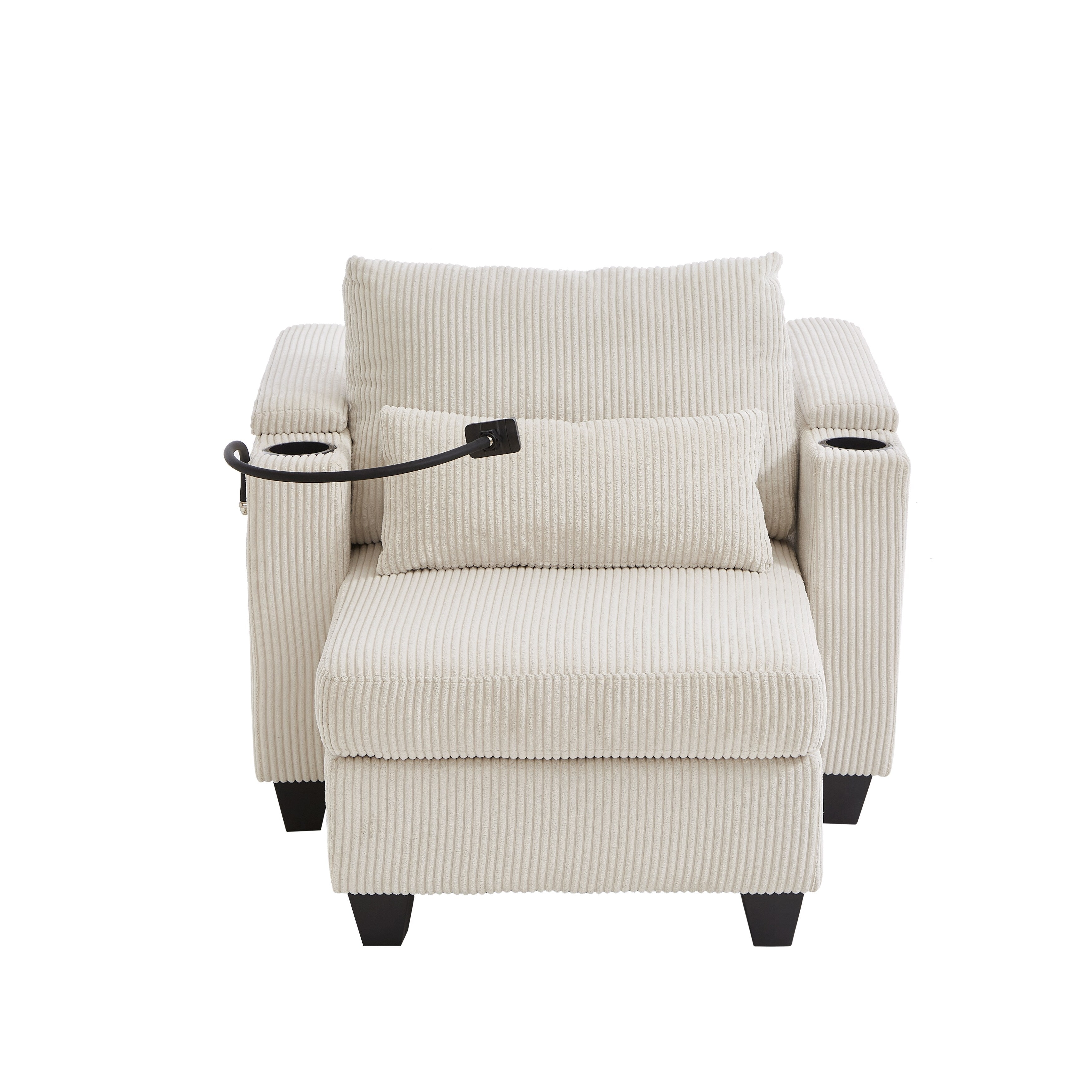 Canapé-lit convertible en velours côtelé avec port USB et deux porte-gobelets