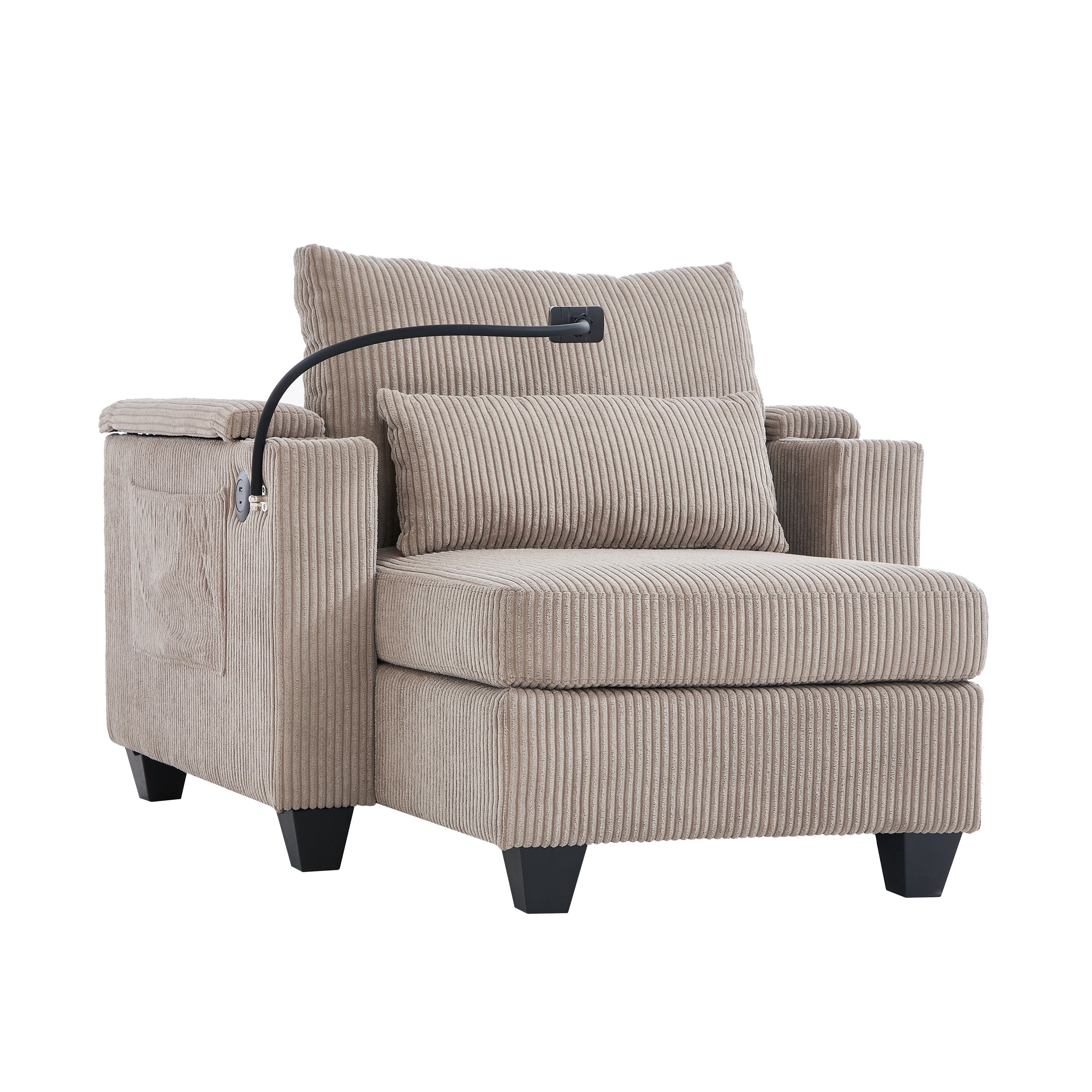 Canapé-lit convertible en velours côtelé avec port USB et deux porte-gobelets