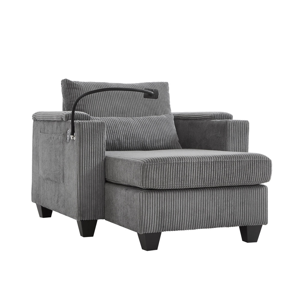 Canapé-lit convertible en velours côtelé avec port USB et deux porte-gobelets