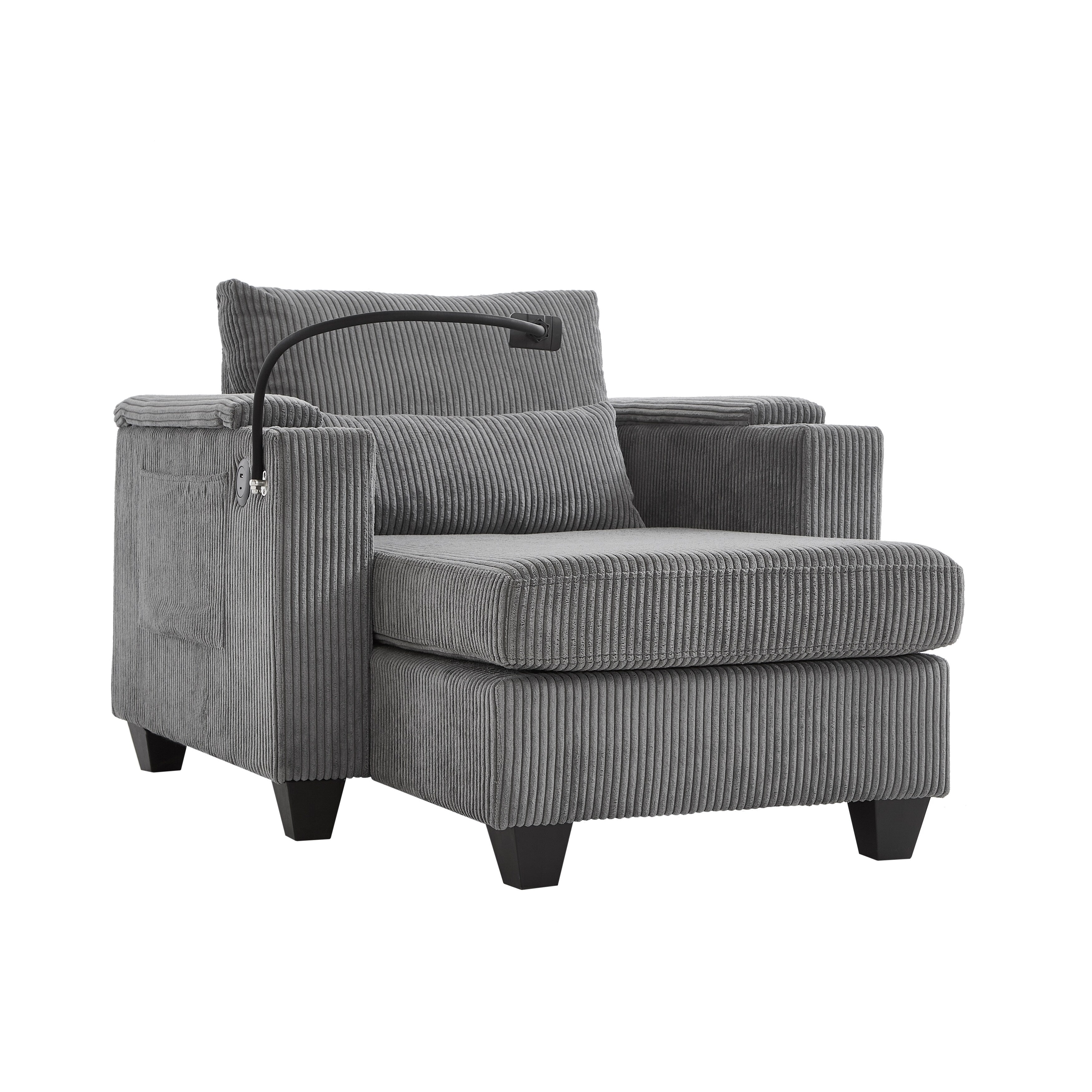 Canapé-lit convertible en velours côtelé avec port USB et deux porte-gobelets