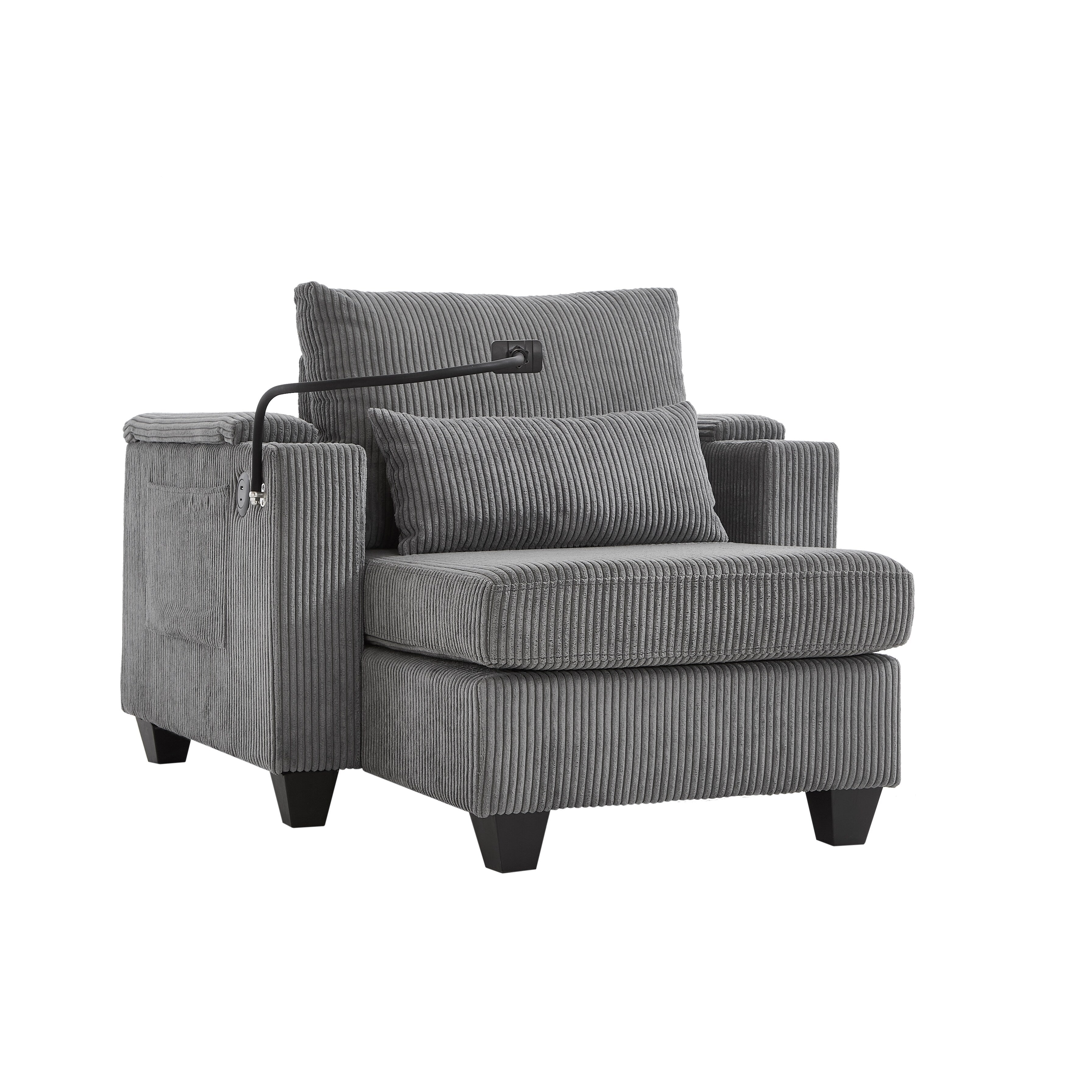 Canapé-lit convertible en velours côtelé avec port USB et deux porte-gobelets