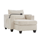 Canapé-lit convertible en velours côtelé avec port USB et deux porte-gobelets