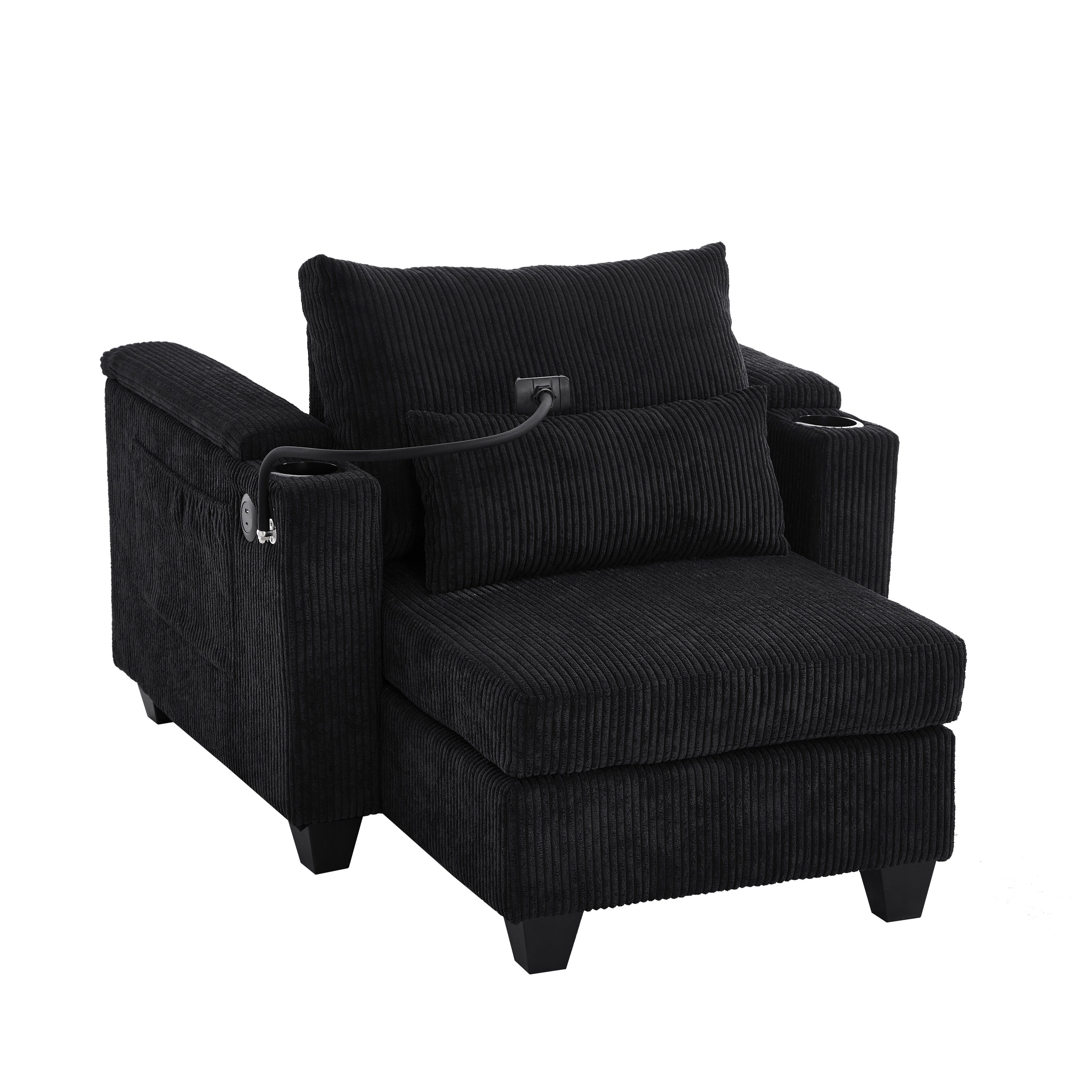 Canapé-lit convertible en velours côtelé avec port USB et deux porte-gobelets