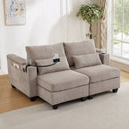 Canapé-lit convertible en velours côtelé avec port USB et deux porte-gobelets