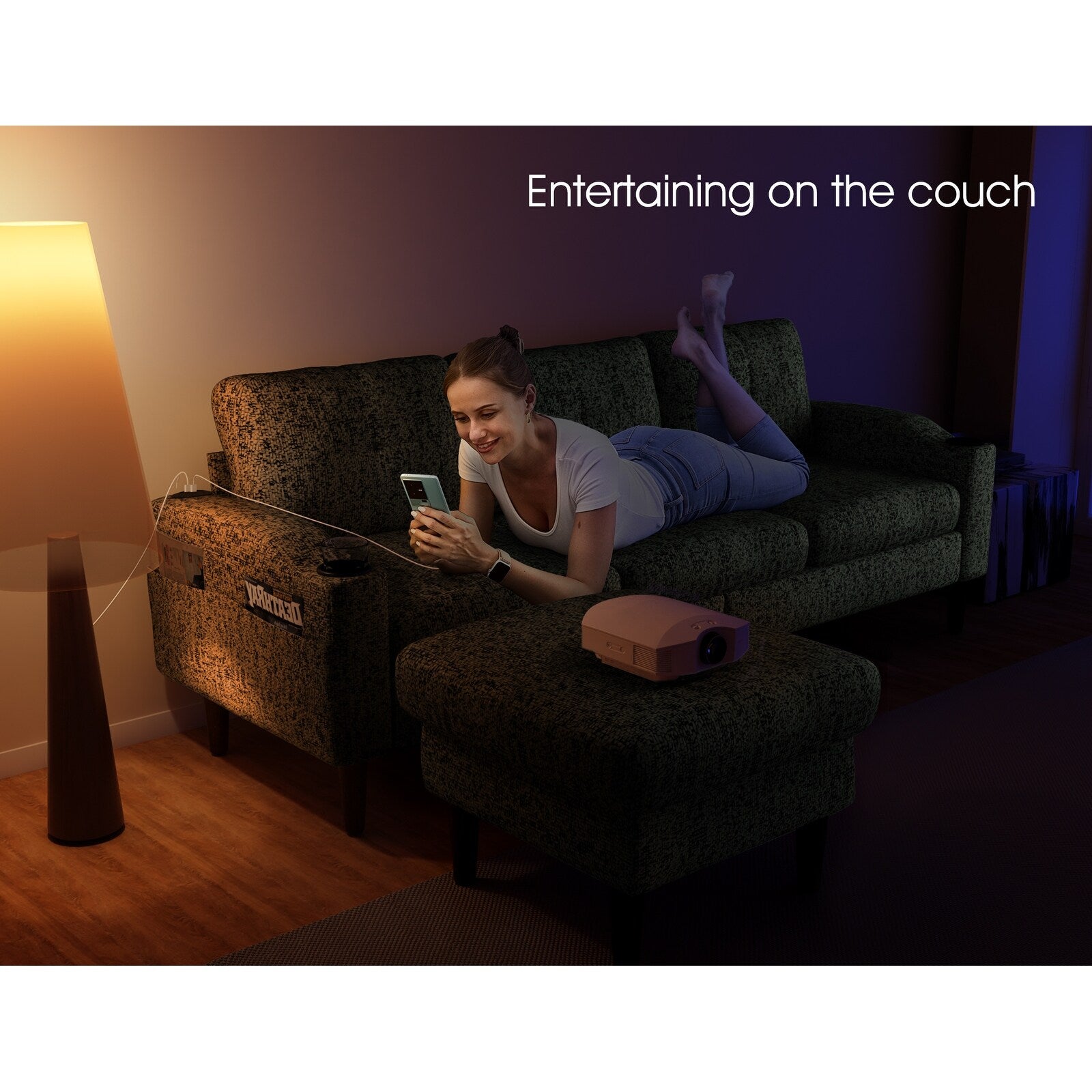 Canapé convertible en L avec repose-pieds et rangement, canapé 3 places