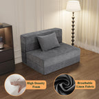 Canapé-lit convertible pliable - Fauteuil-lit double avec oreiller et matelas en mousse, canapé-lit futon gris pour salon/dortoir