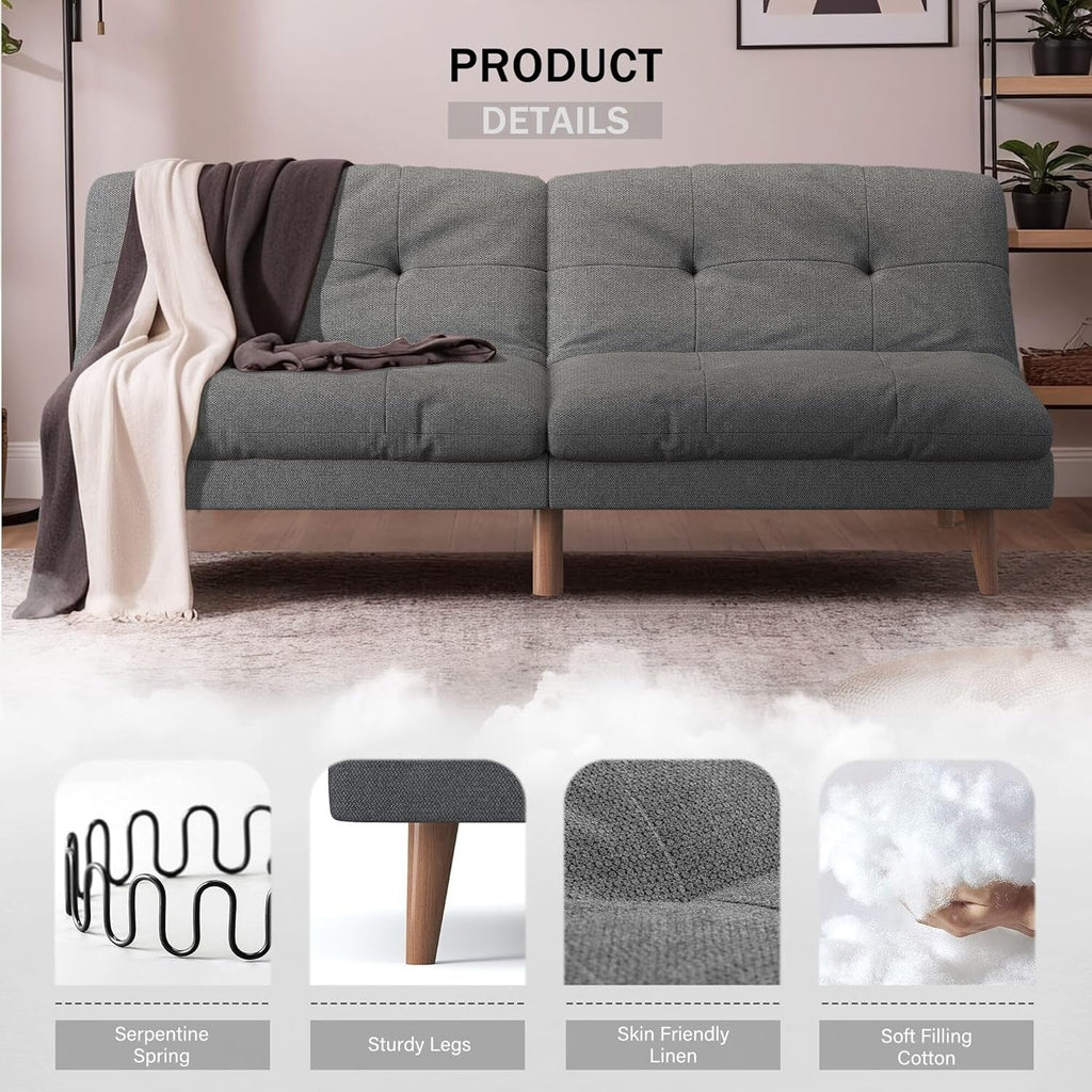 Canapé-lit futon convertible avec dossier réglable - Canapé-lit rembourré pour salon, tissu gris