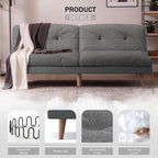 Canapé-lit futon convertible avec dossier réglable - Canapé-lit rembourré pour salon, tissu gris