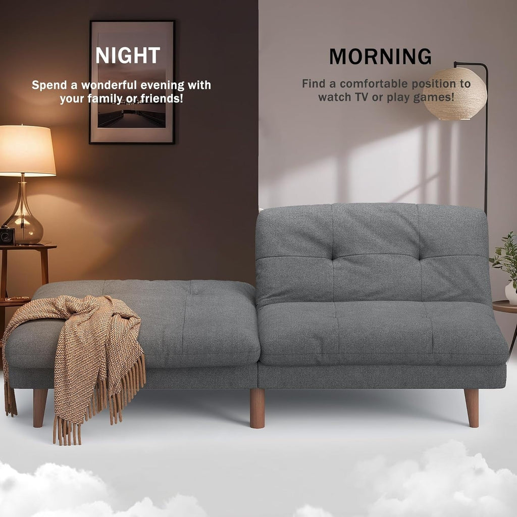 Canapé-lit futon convertible avec dossier réglable - Canapé-lit rembourré pour salon, tissu gris
