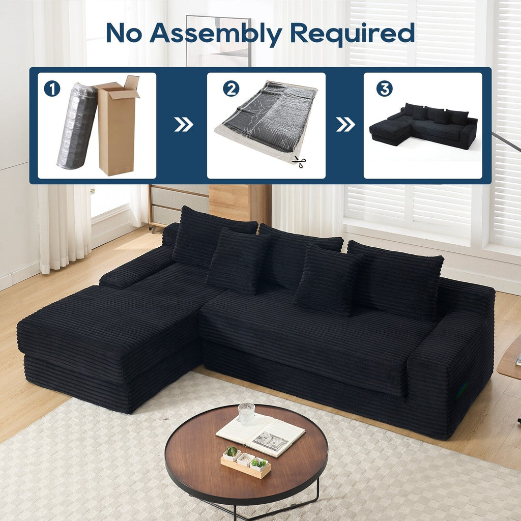 Canapé convertible sectionnel en velours côtelé en forme de L, canapé modulaire 3 places avec cadre en acier pour chambres et cinéma maison