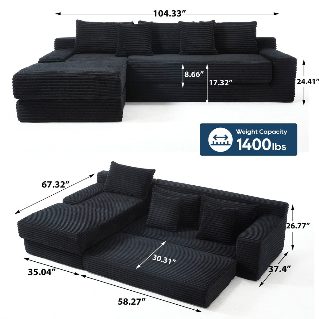 Canapé convertible sectionnel en velours côtelé en forme de L, canapé modulaire 3 places avec cadre en acier pour chambres et cinéma maison