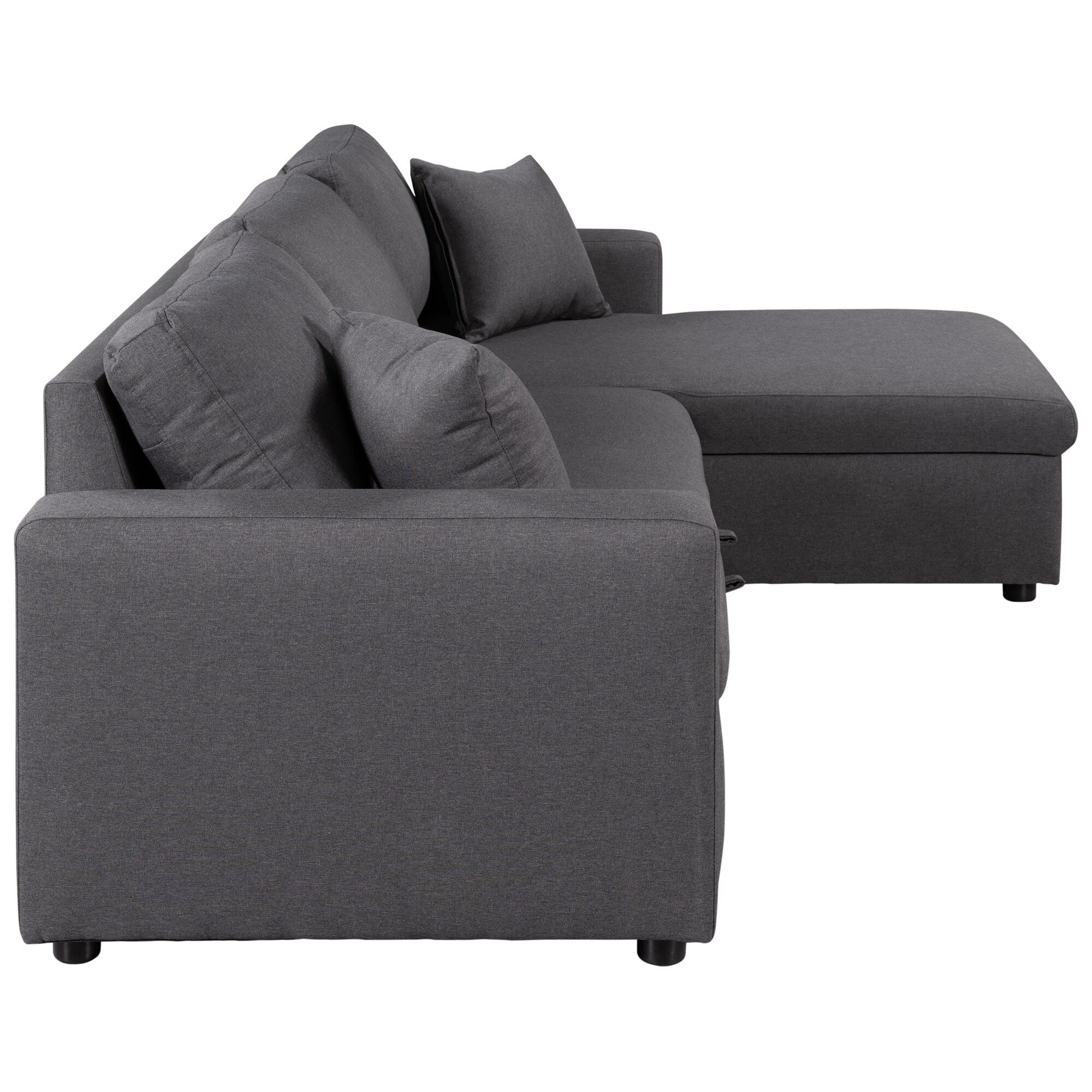 Canapé convertible en L avec lit gigogne et espace de rangement, 2 coussins d'appoint