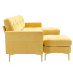 Canapé sectionnel convertible en velours en forme de L avec pouf amovible et pieds en métal doré pour le salon