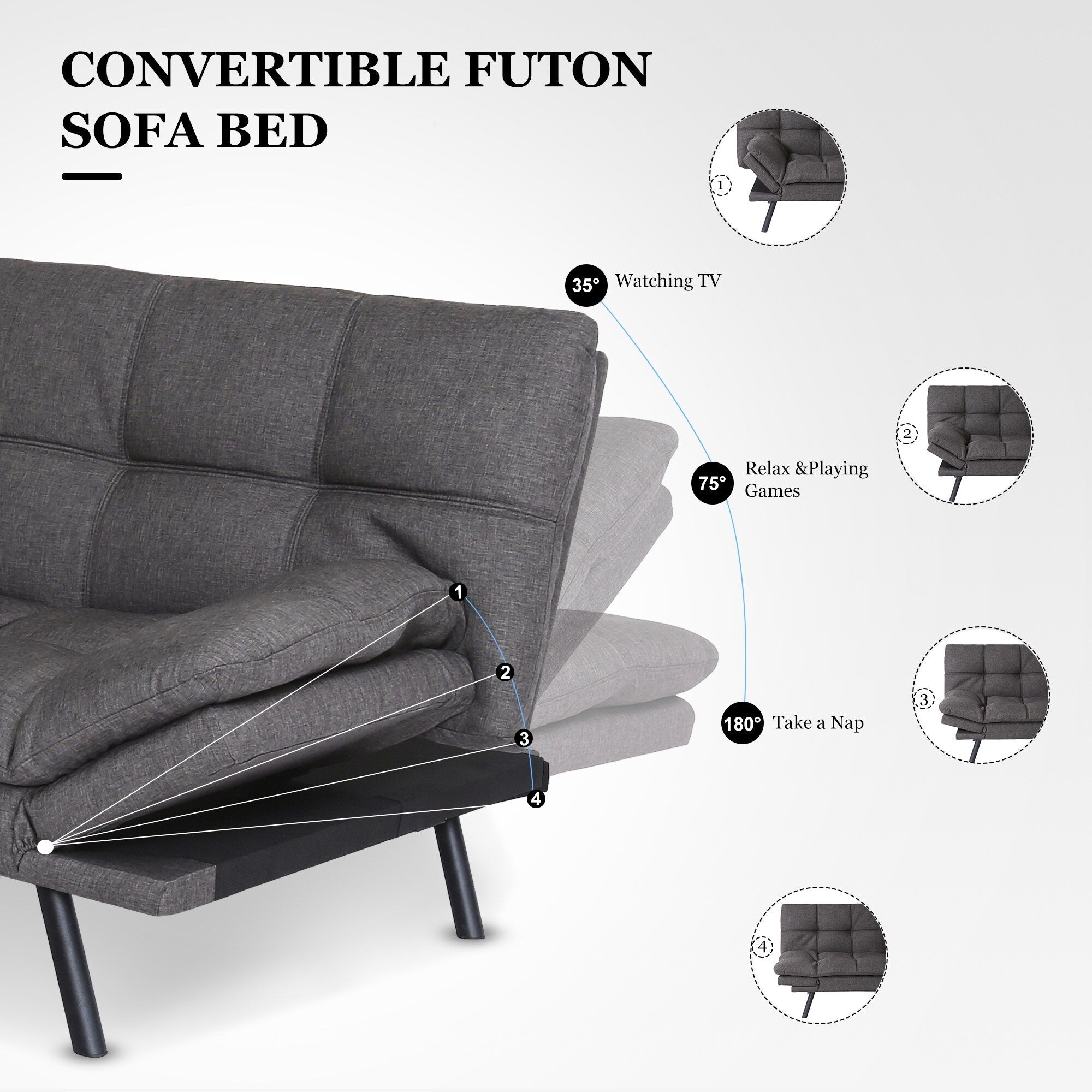 Canapé-lit convertible avec accoudoirs réglables