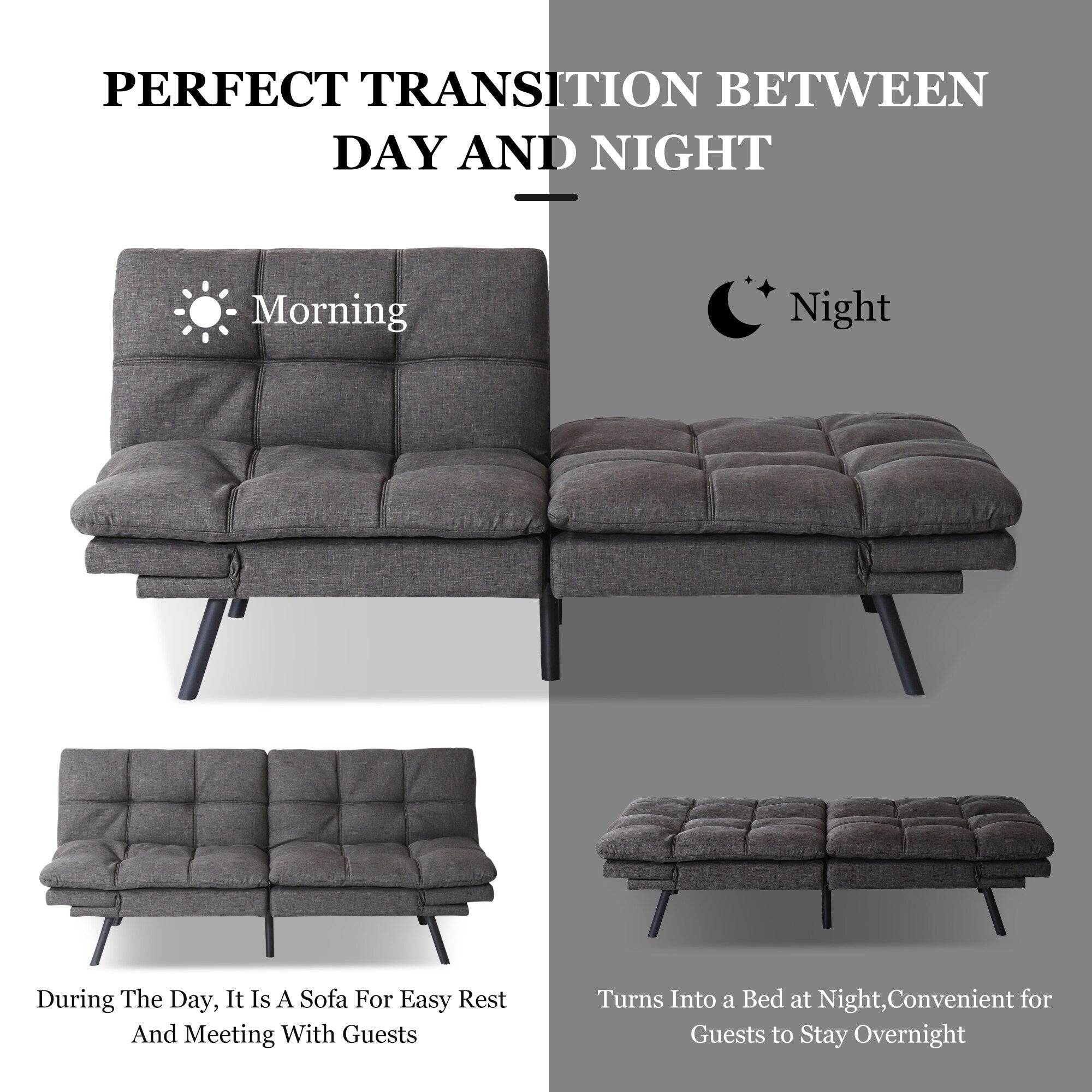 Canapé-lit convertible avec accoudoirs réglables