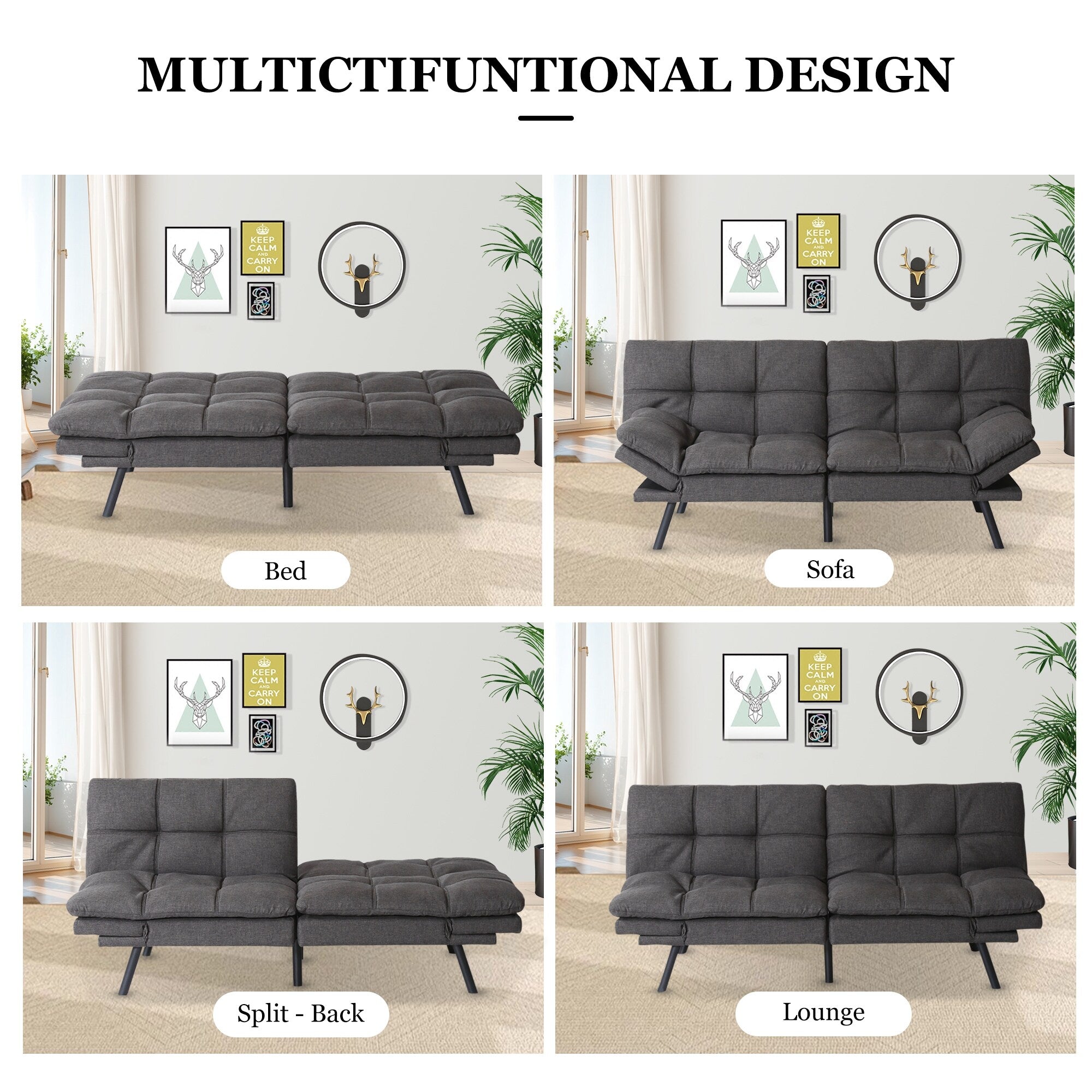 Canapé-lit convertible avec accoudoirs réglables