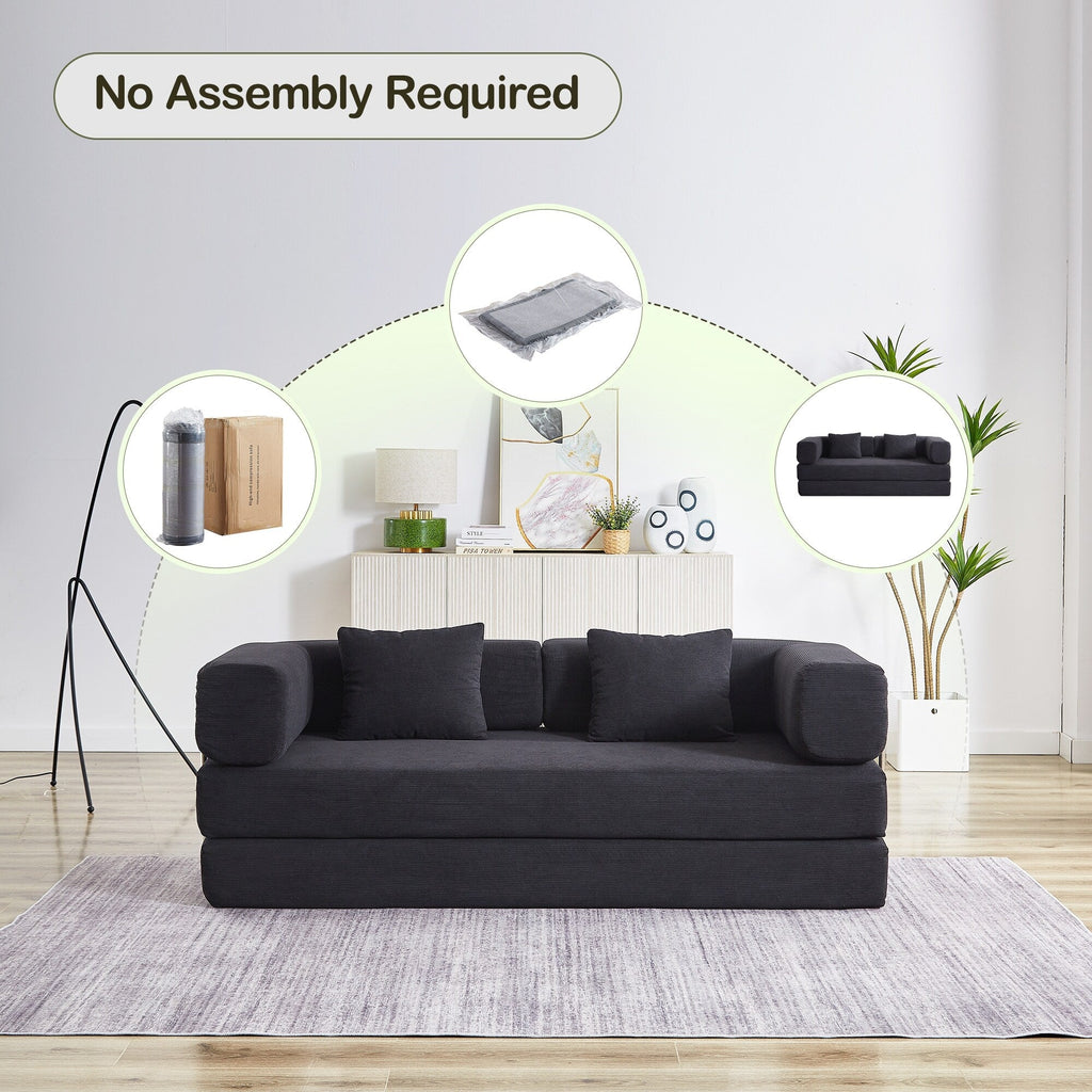 Canapé-lit convertible avec oreiller, matelas pliant 4 en 1 en velours côtelé avec cadre fixe