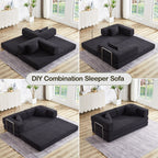 Canapé-lit convertible avec oreiller, matelas pliant 4 en 1 en velours côtelé avec cadre fixe