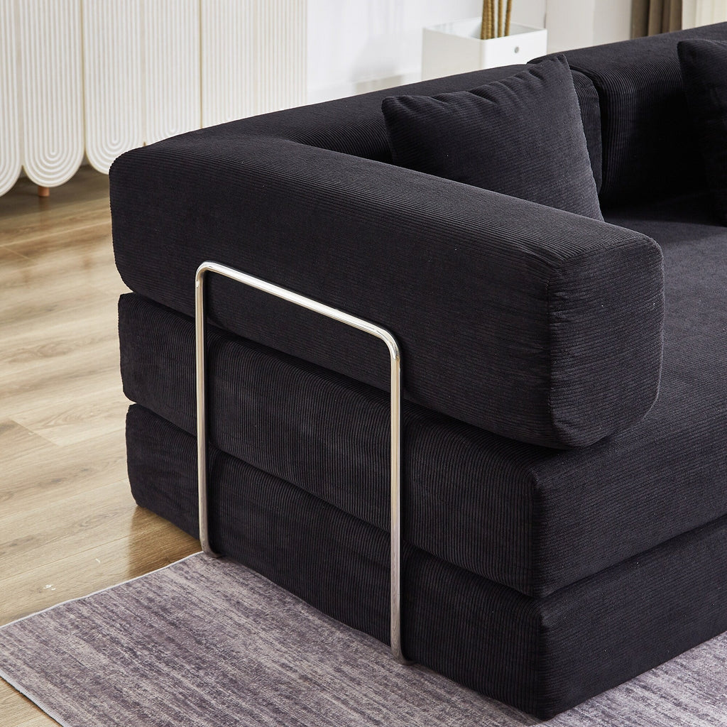 Canapé-lit convertible avec oreiller, matelas pliant 4 en 1 en velours côtelé avec cadre fixe