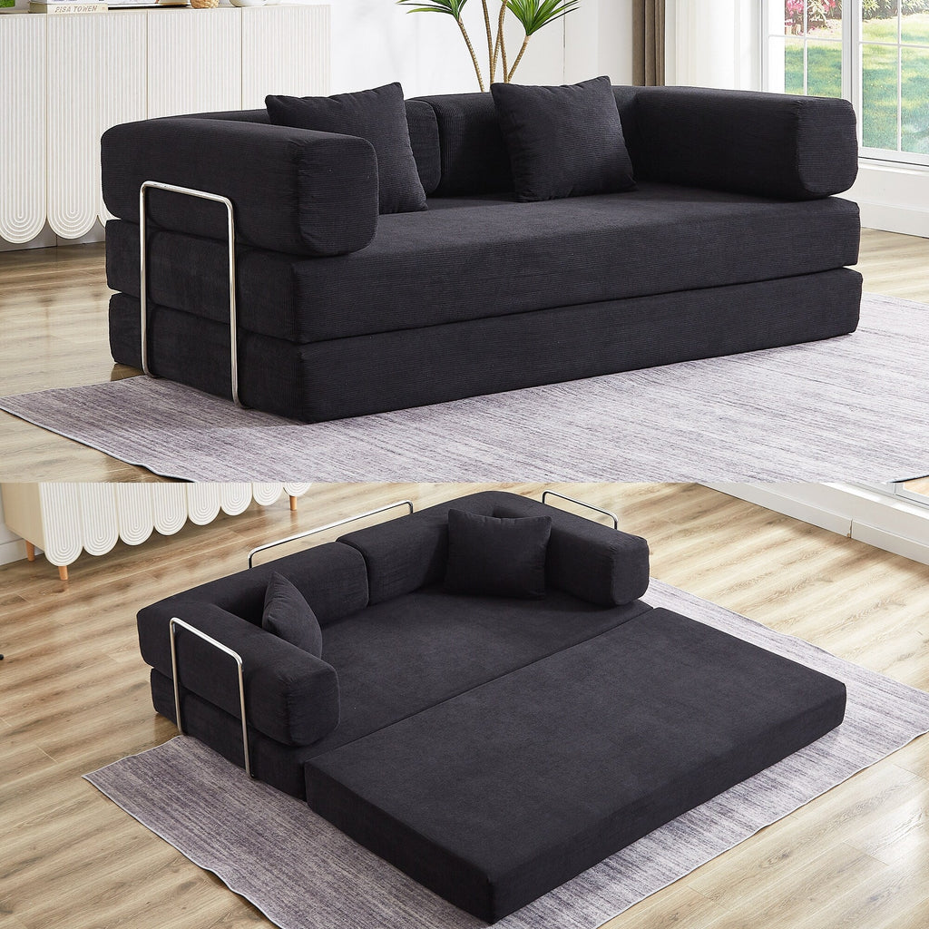 Canapé-lit convertible avec oreiller, matelas pliant 4 en 1 en velours côtelé avec cadre fixe