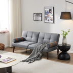 Canapé-lit futon convertible avec pieds en bois massif et tissu lin gris