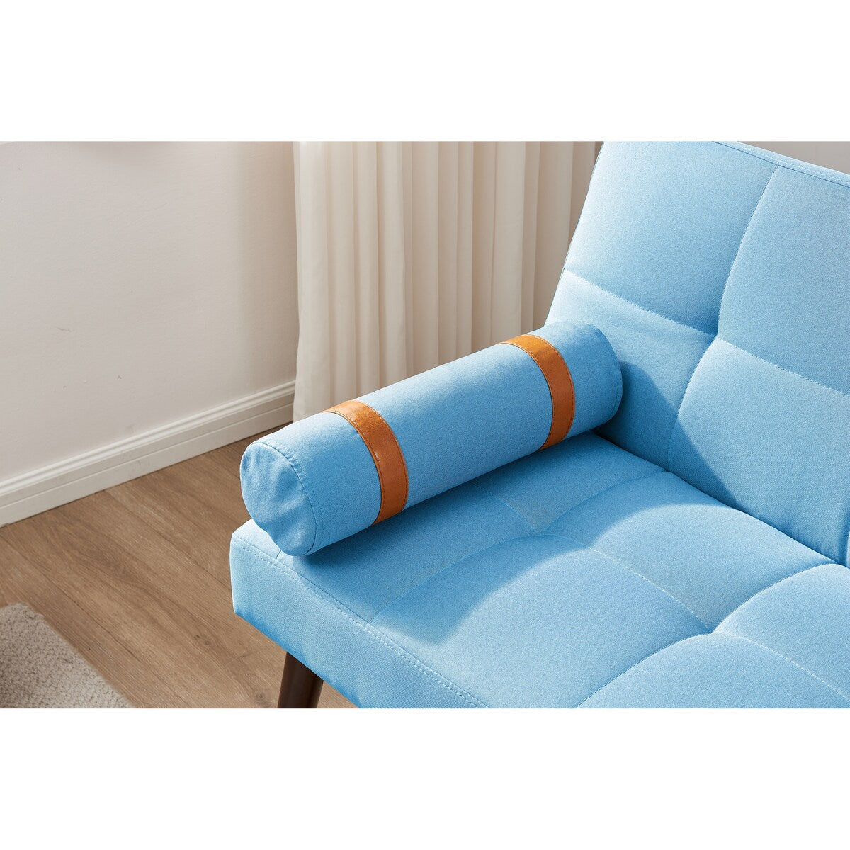 Canapé-lit futon convertible avec pieds en bois massif et tissu lin gris