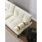Canapé-lit futon convertible avec pieds en bois massif et tissu lin gris