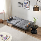 Canapé-lit futon convertible avec pieds en bois massif et tissu lin gris