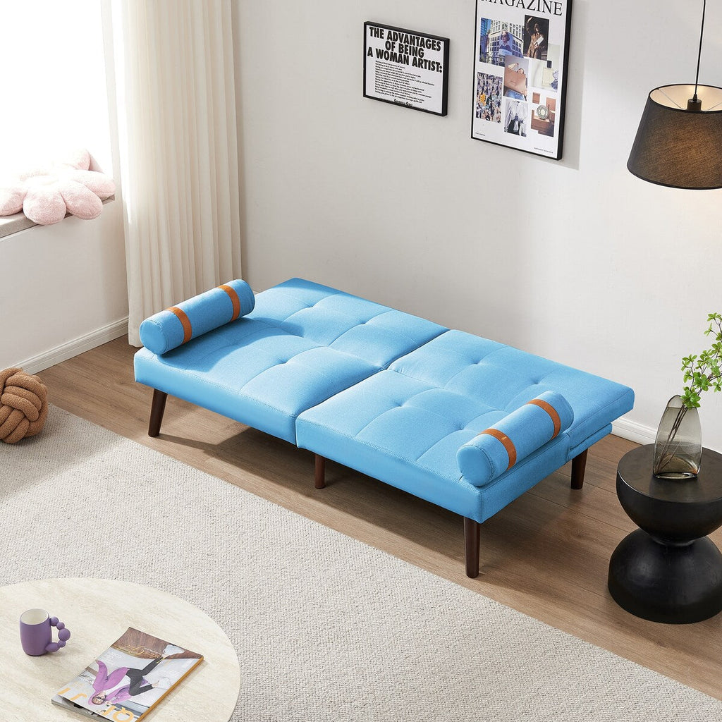 Canapé-lit futon convertible avec pieds en bois massif et tissu lin gris