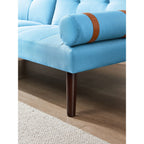 Canapé-lit futon convertible avec pieds en bois massif et tissu lin gris