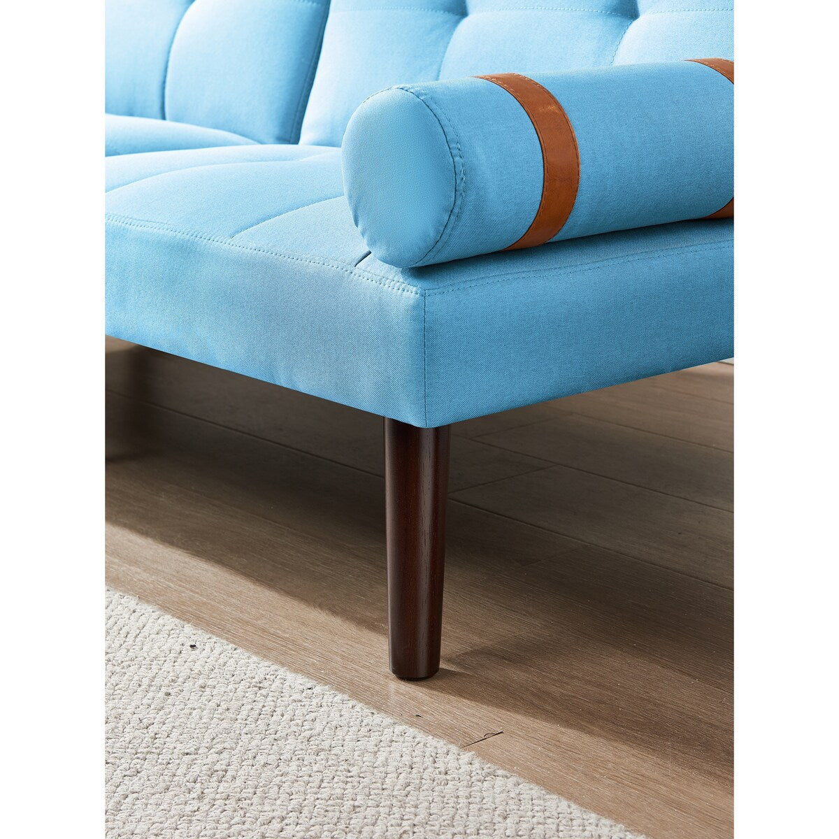 Canapé-lit futon convertible avec pieds en bois massif et tissu lin gris