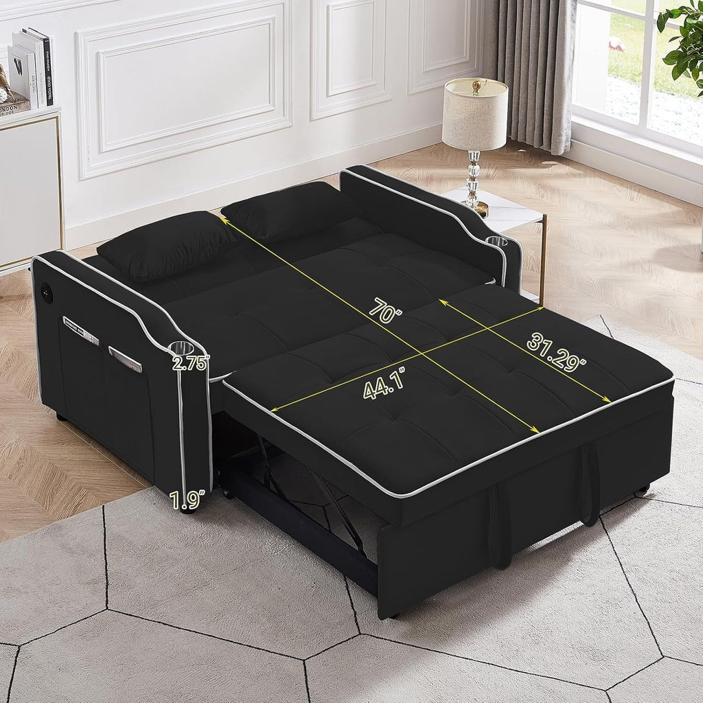 Canapé-lit convertible 3 en 1 multifonction en velours avec lit gigogne