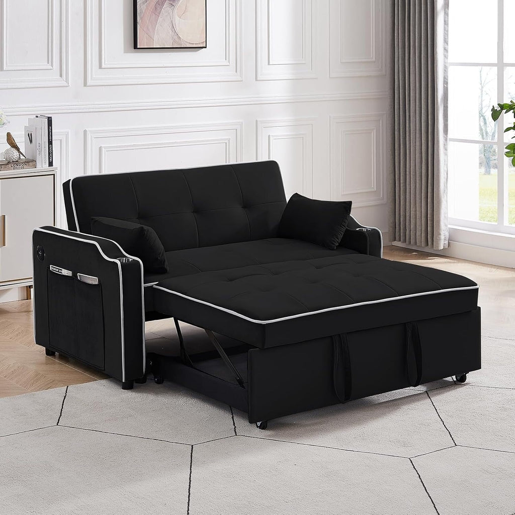 Canapé-lit convertible 3 en 1 multifonction en velours avec lit gigogne