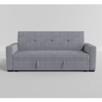 Canapé convertible, dossier en velours capitonné gris, ports de chargement USB, 84 pouces
