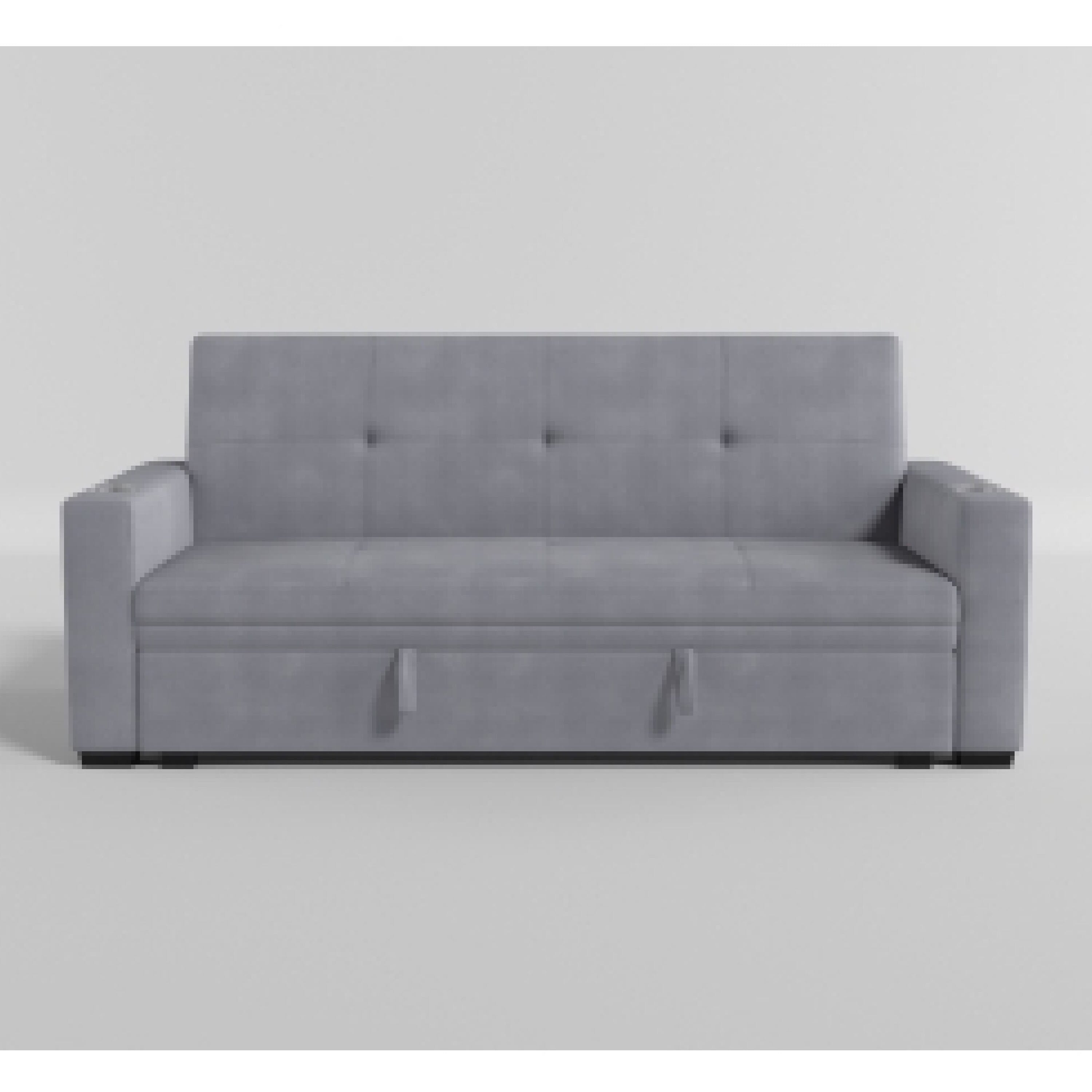 Canapé convertible, dossier en velours capitonné gris, ports de chargement USB, 84 pouces