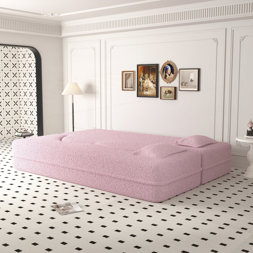Canapé-lit convertible en tissu Teddy rempli de mousse