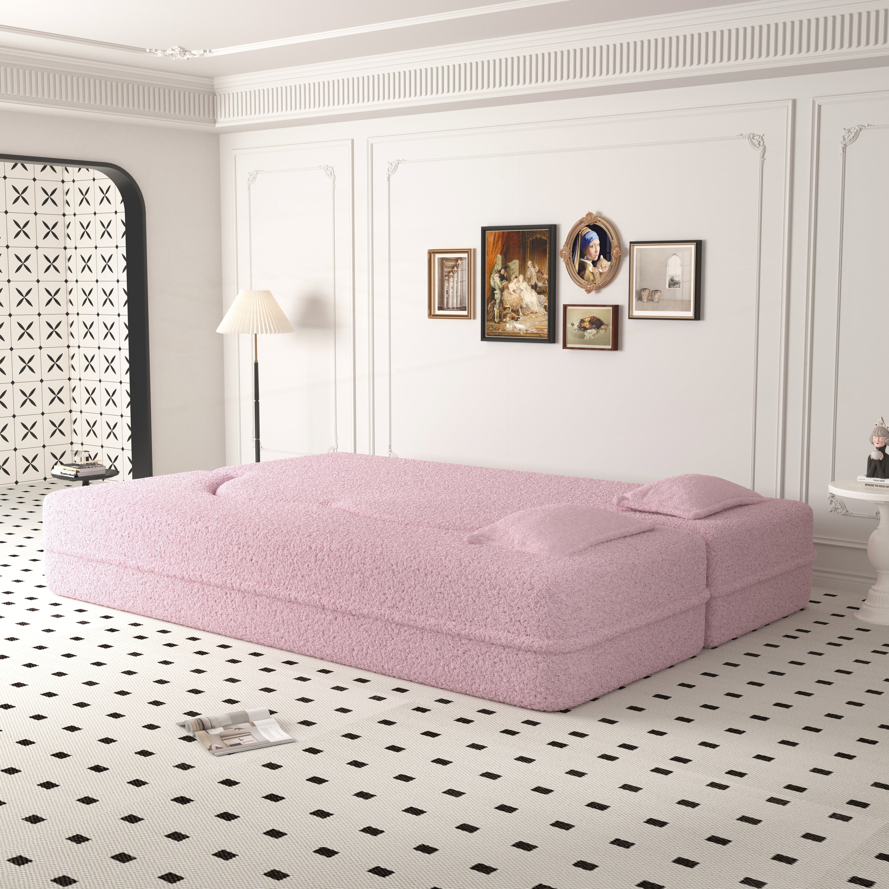 Canapé-lit convertible en tissu Teddy rempli de mousse