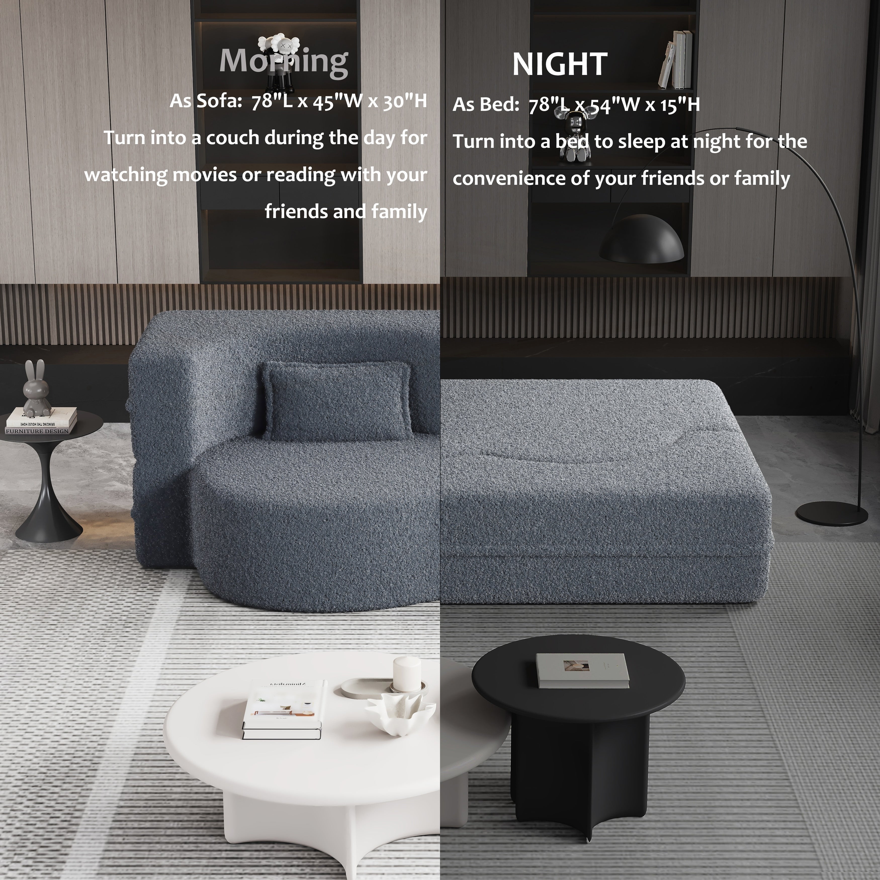 Canapé-lit convertible en tissu Teddy rempli de mousse