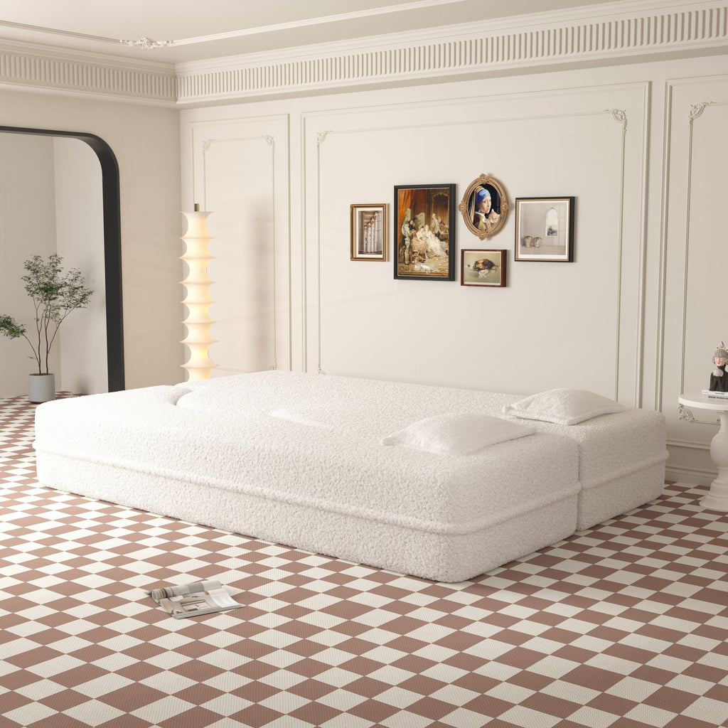 Canapé-lit convertible en tissu Teddy rempli de mousse