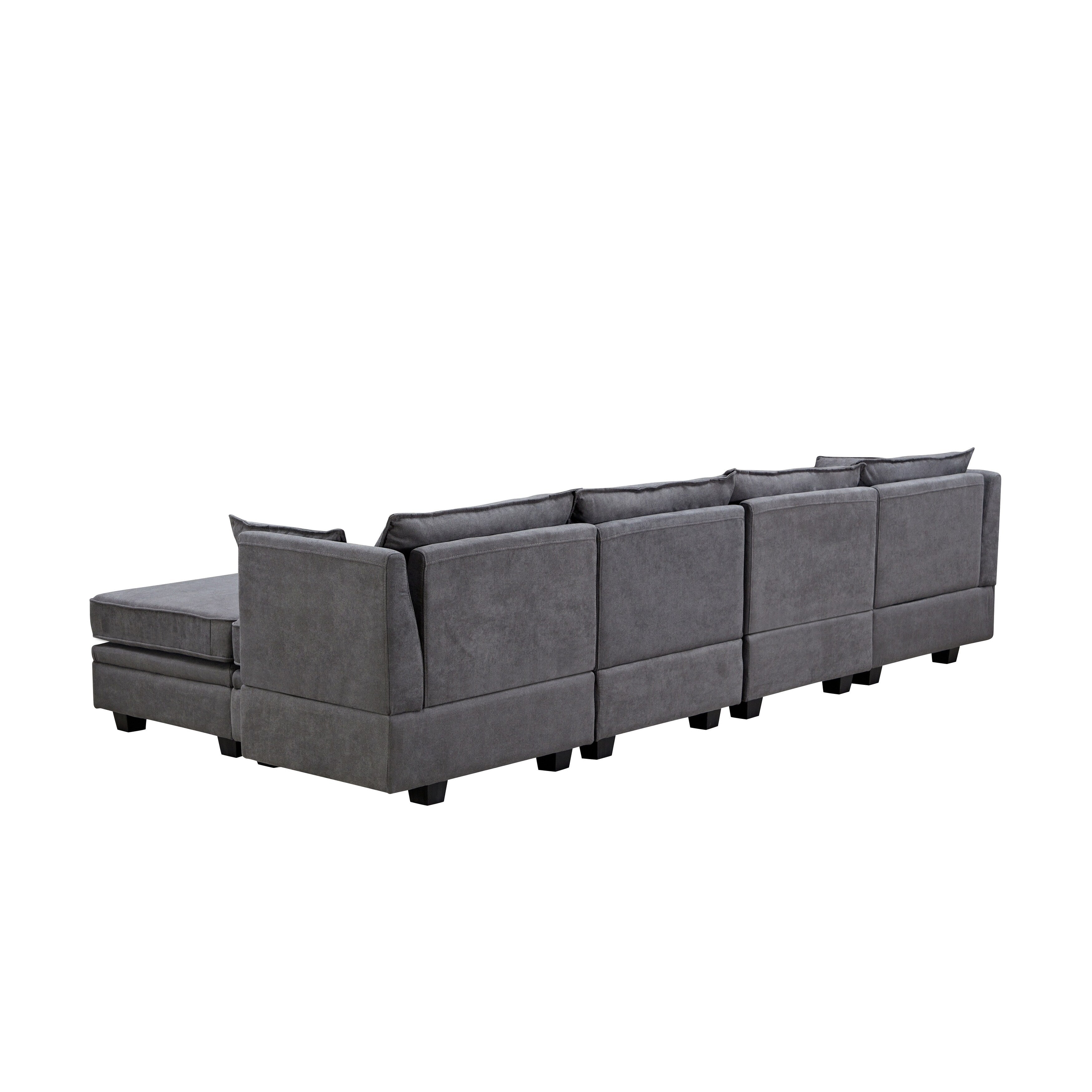 Canapé modulable en U convertible avec pouf de rangement et méridienne réversible pour salon