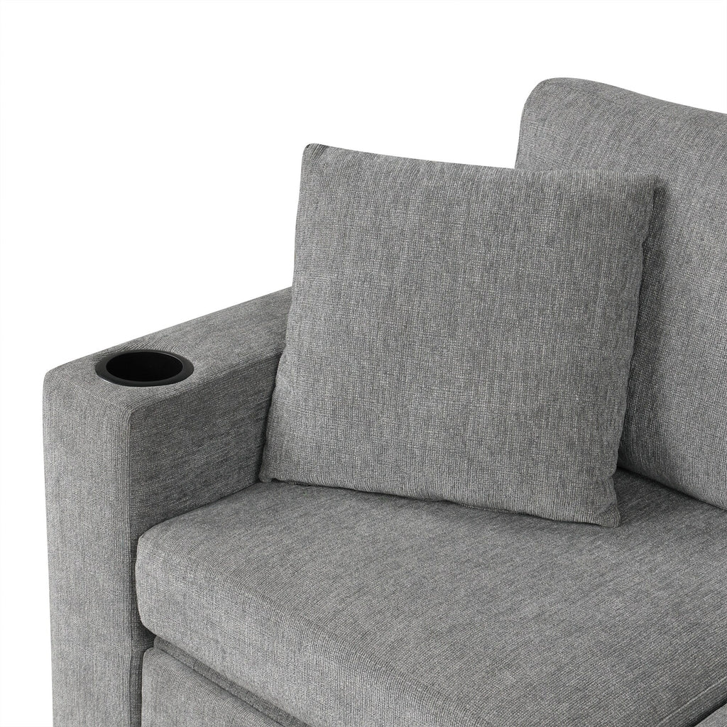 Canapé convertible en U avec lit gigogne, ports USB et porte-gobelets pour le salon