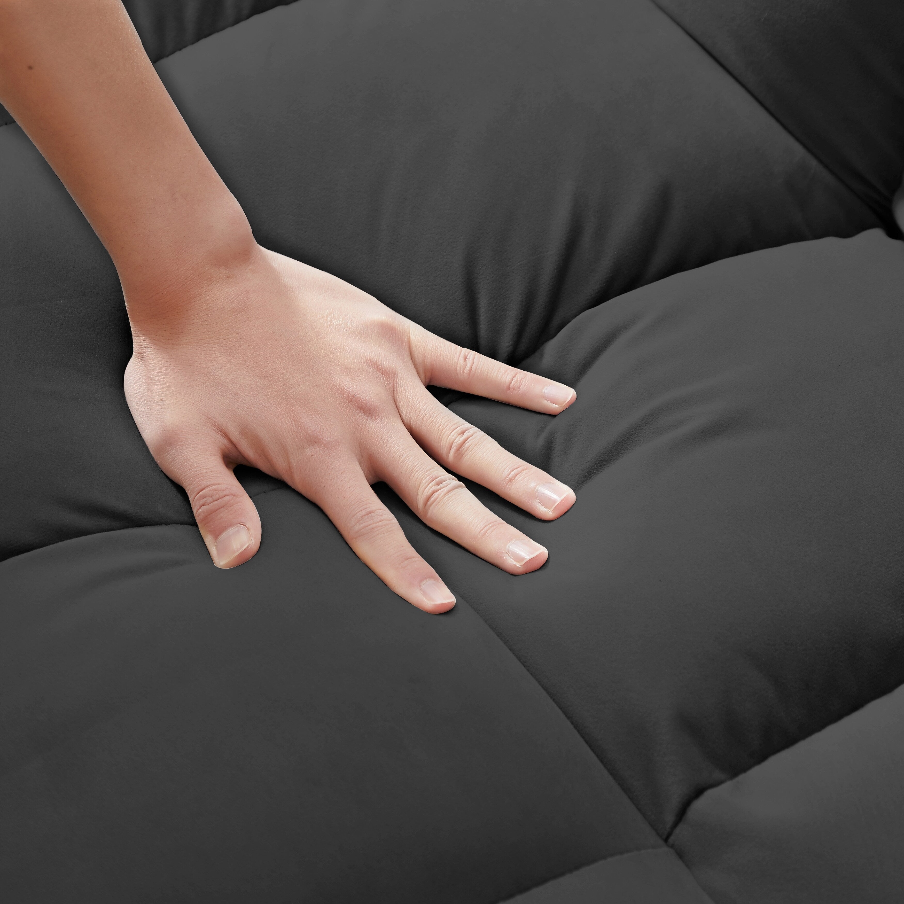 Canapé convertible en velours avec dossier inclinable, lit gigogne et coussins décoratifs, idéal pour les petits espaces