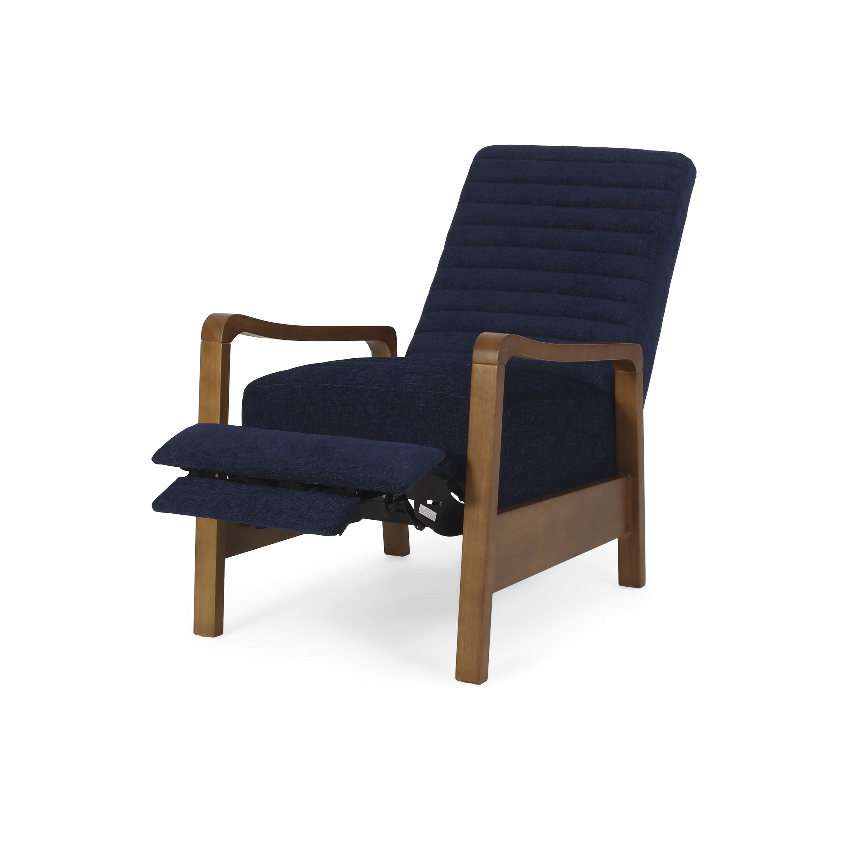 Fauteuil inclinable manuel Copa, bois brun, capitonnage bleu marine