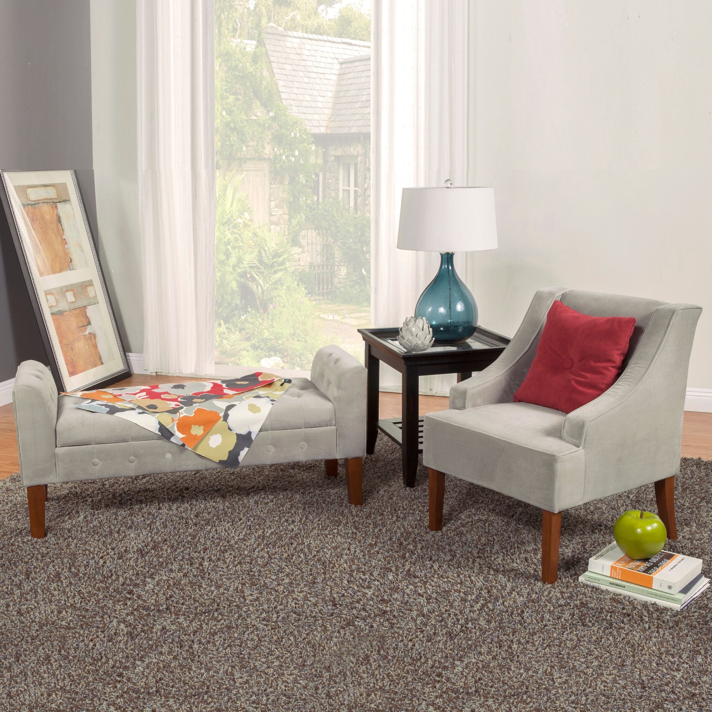 Banc de rangement style canapé en velours gris colombe Copper Grove Arum