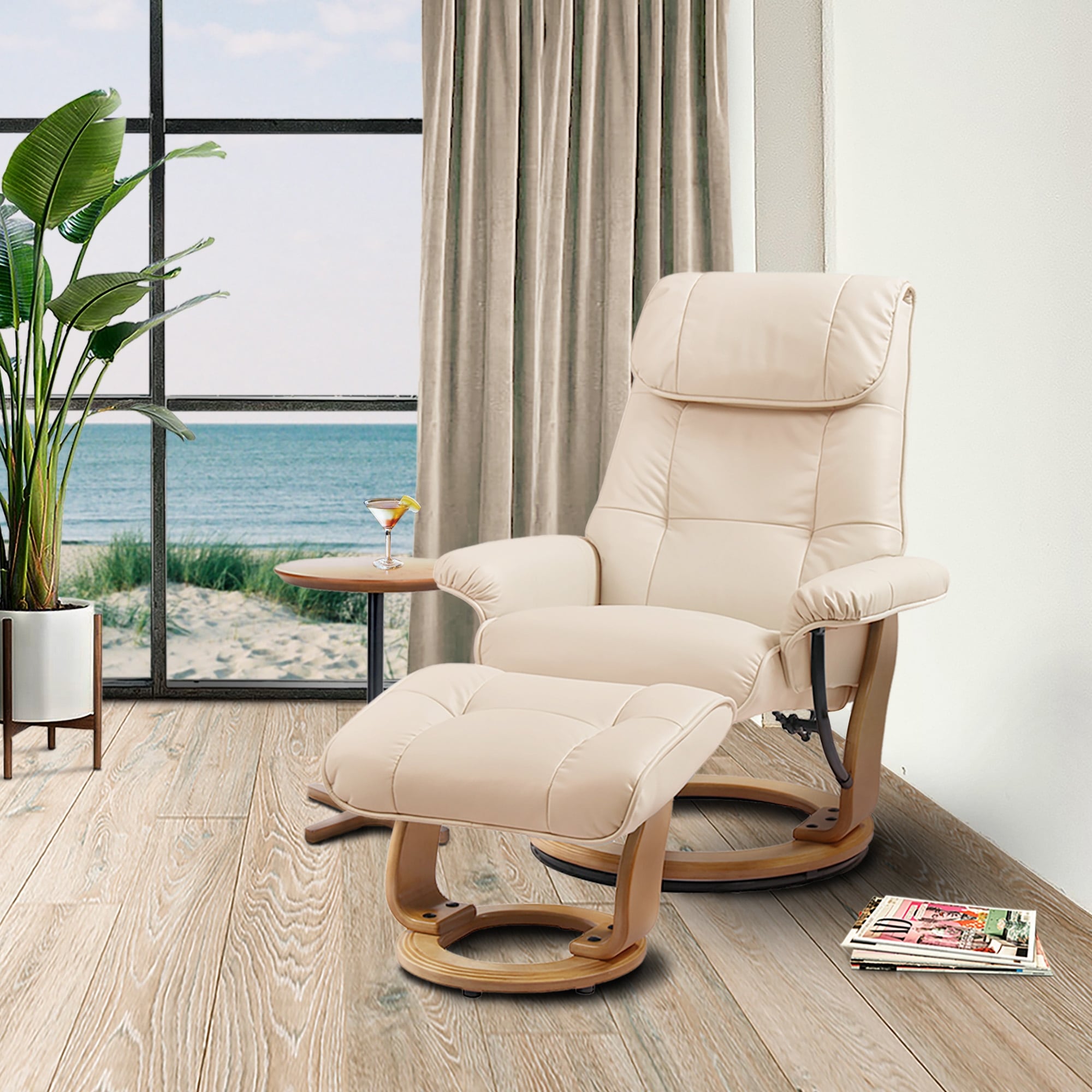 Fauteuil inclinable et pouf en cuir pleine fleur Copper Grove Caret