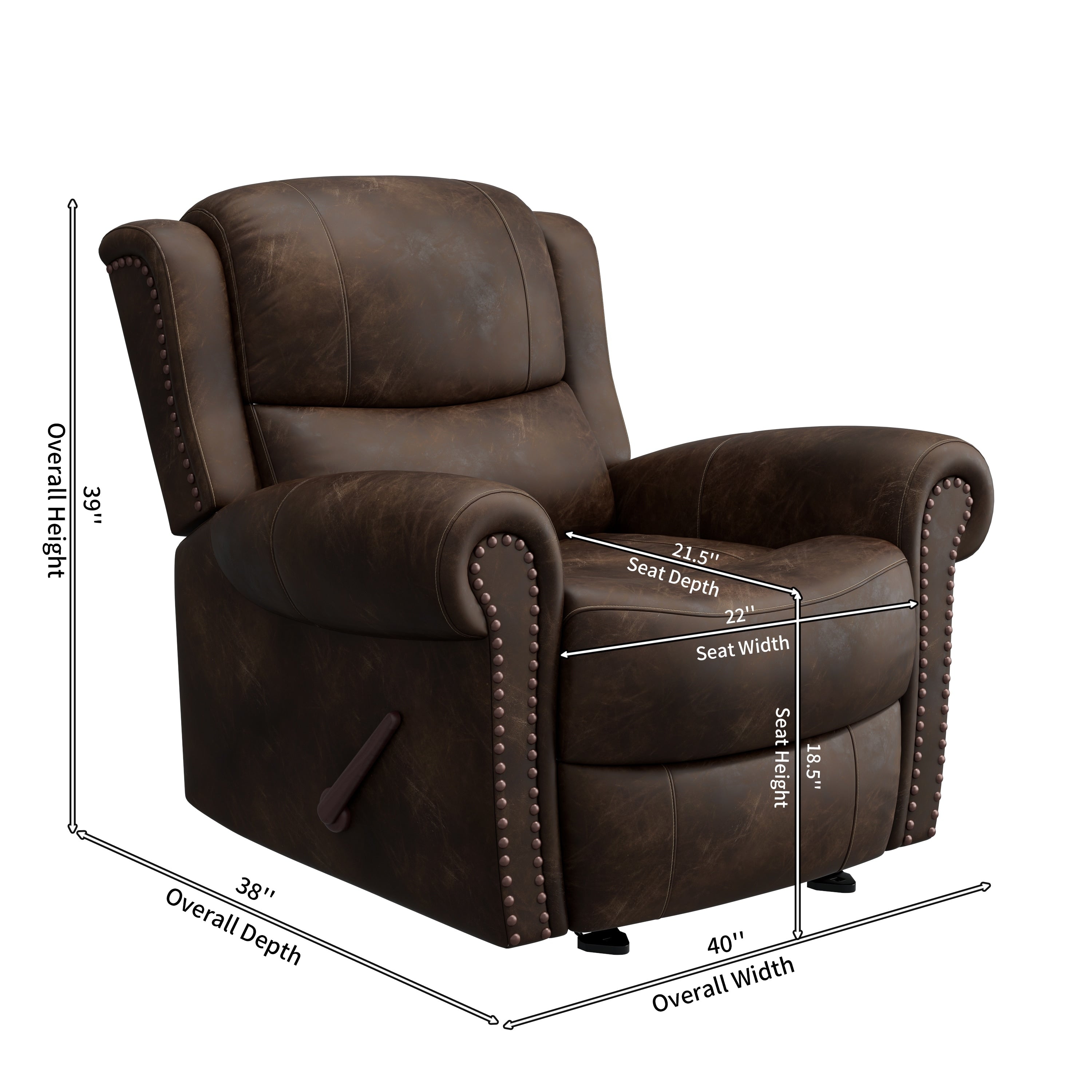 Fauteuil inclinable à bascule extra large Copper Grove Dilsen avec accoudoirs roulés