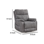 Fauteuil inclinable électrique Corbin, similicuir gris, accoudoirs coussinés