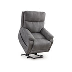 Fauteuil inclinable électrique Corbin, similicuir gris, accoudoirs coussinés