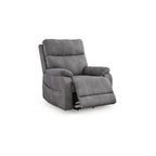Fauteuil inclinable électrique Corbin, similicuir gris, accoudoirs coussinés